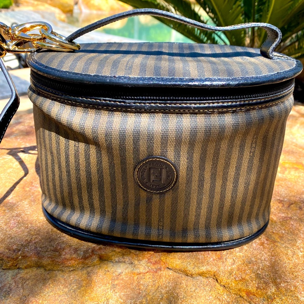 Authentic rare FENDI penguin logo stripe vanity tote crossbody bag